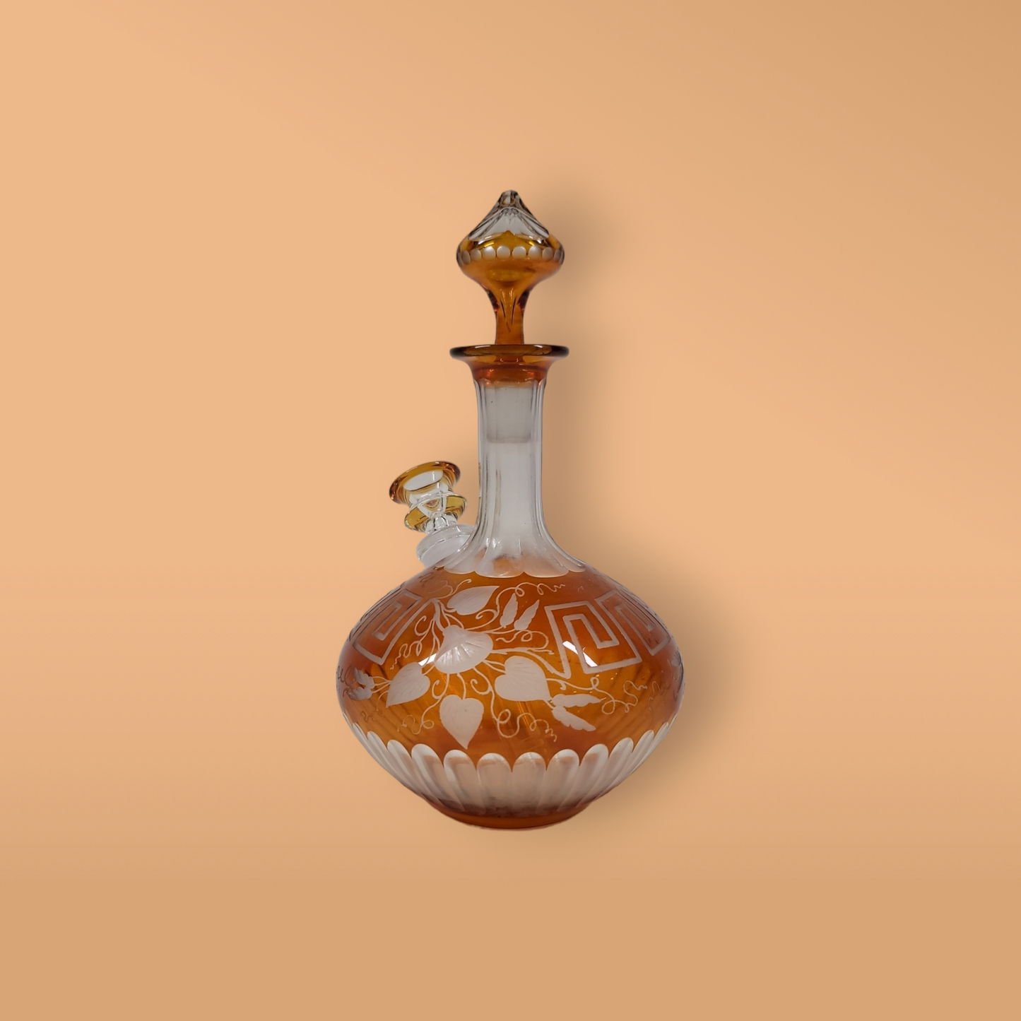 Amber Bohemian Etched Decanter