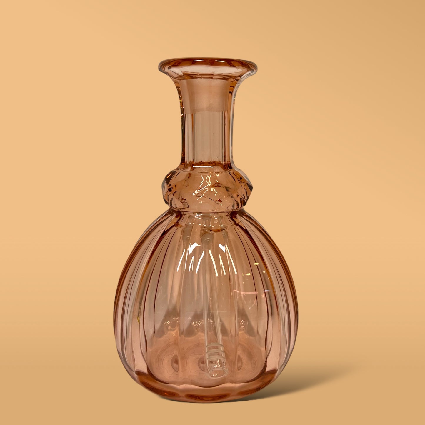 Pink Ribbed Decanter