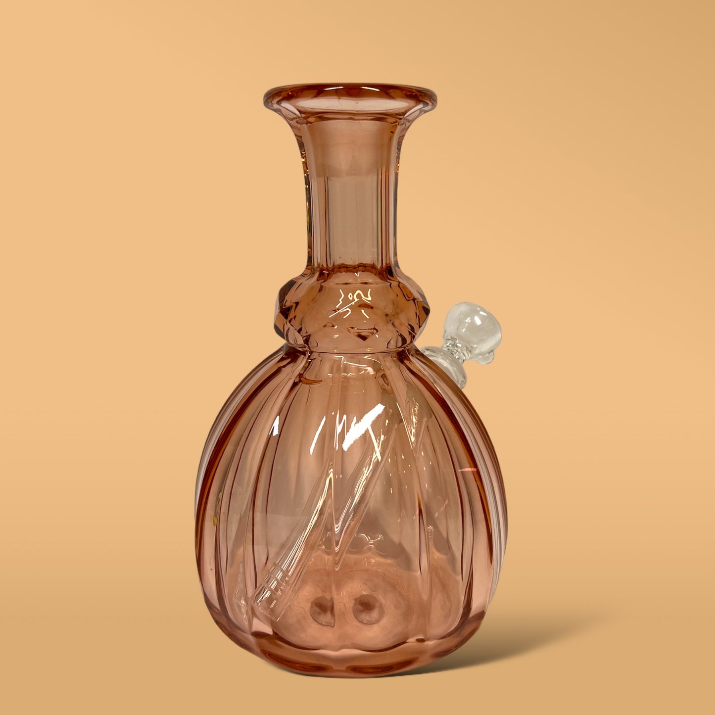 Pink Ribbed Decanter