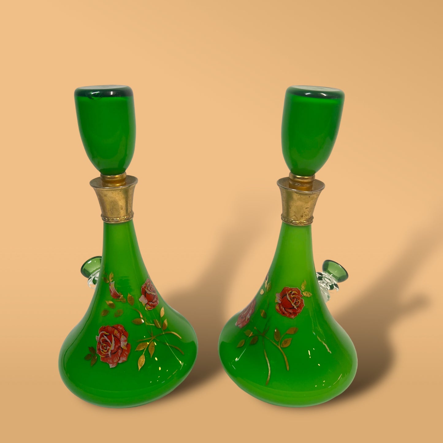 Cased Victorian Green Rose Decanter (Unflawed Topper)
