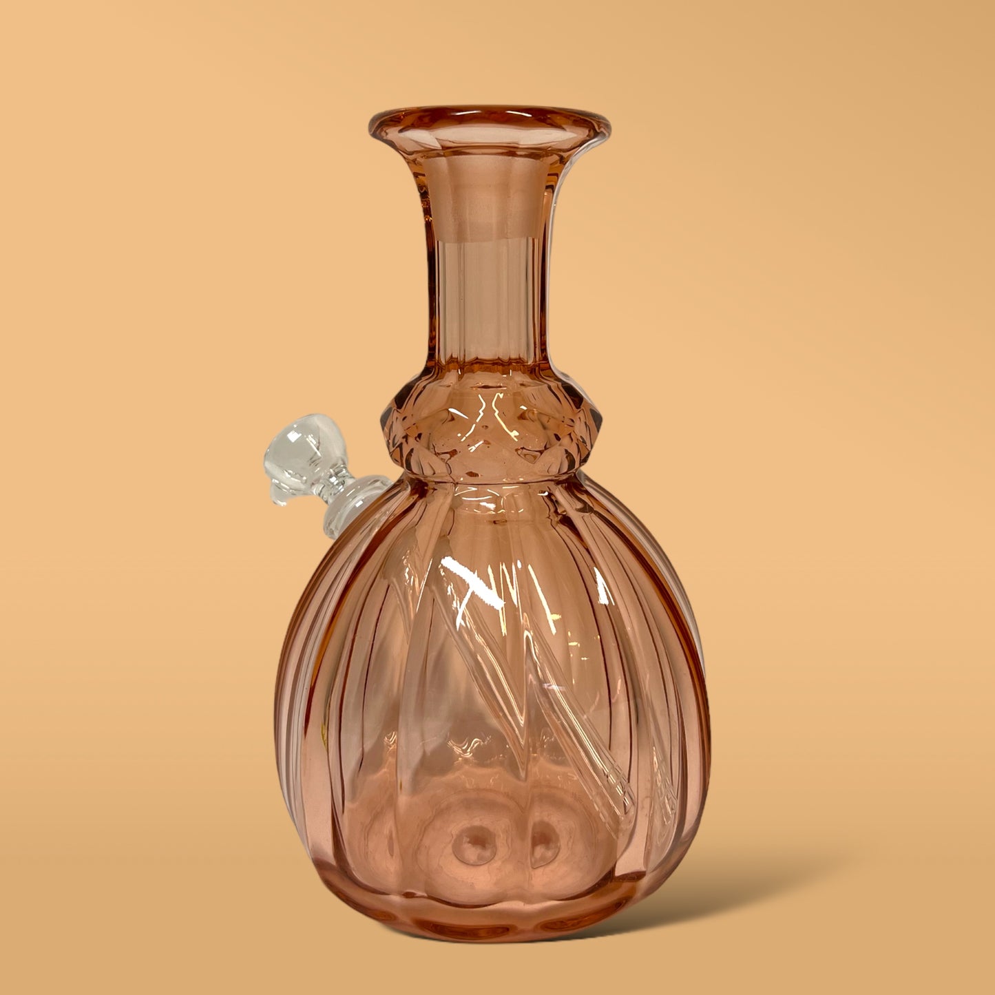 Pink Ribbed Decanter