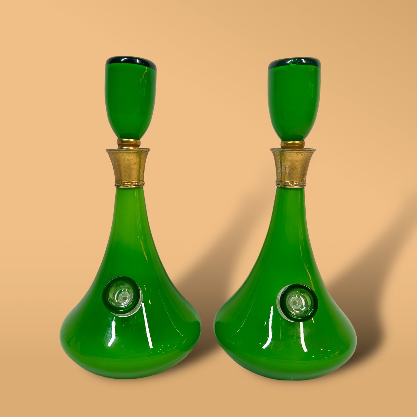 Cased Victorian Green Rose Decanter (Flawed Topper)