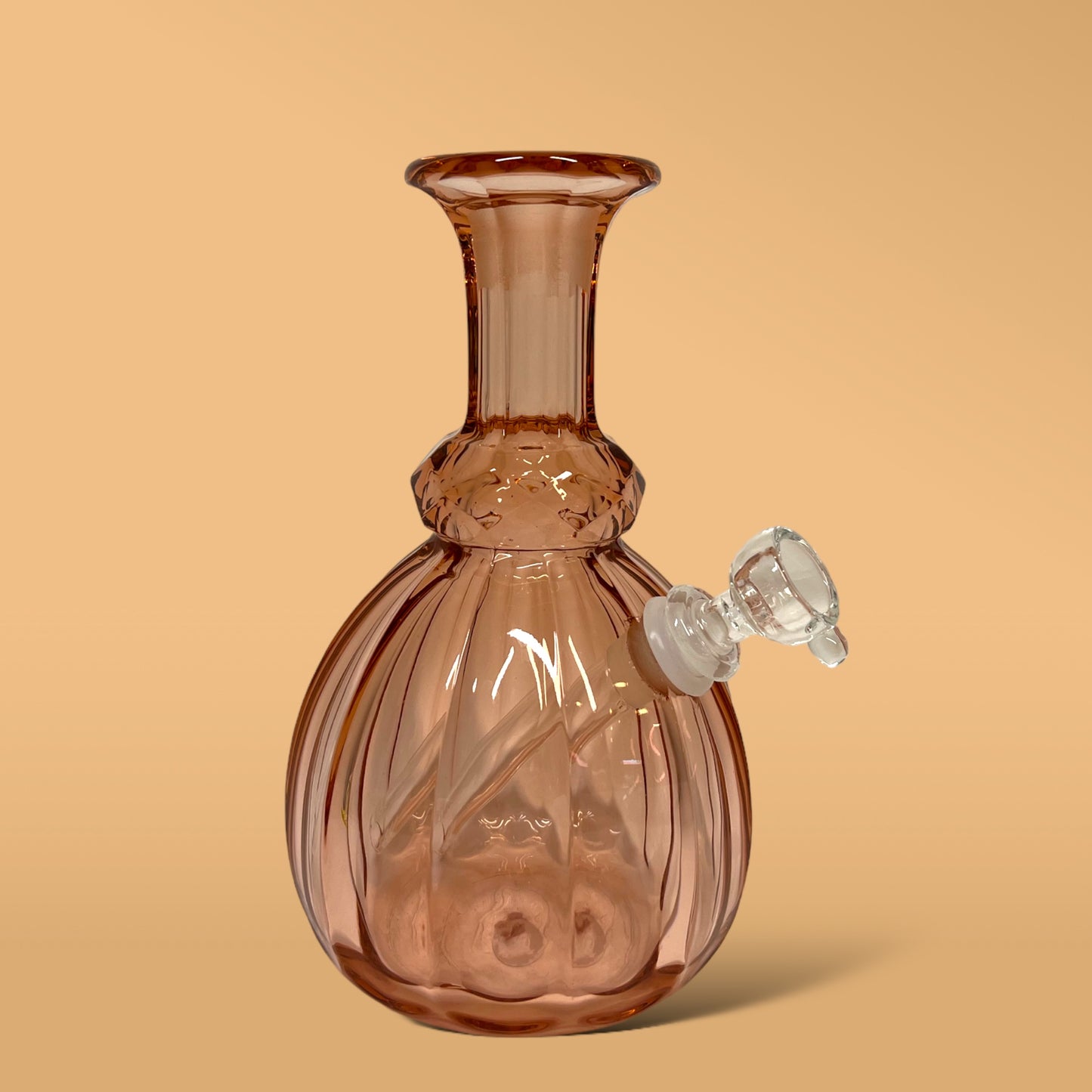 Pink Ribbed Decanter