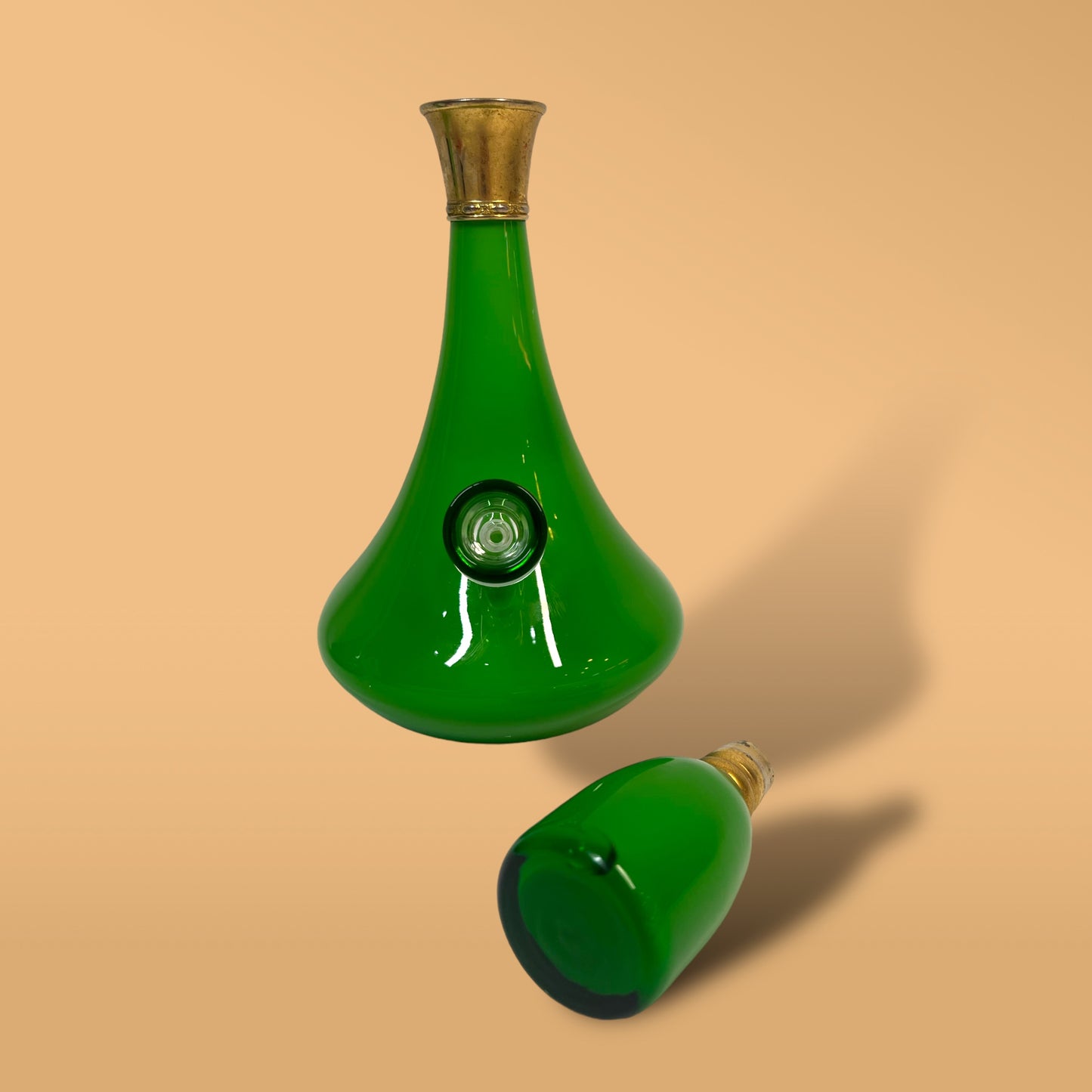 Cased Victorian Green Rose Decanter (Flawed Topper)