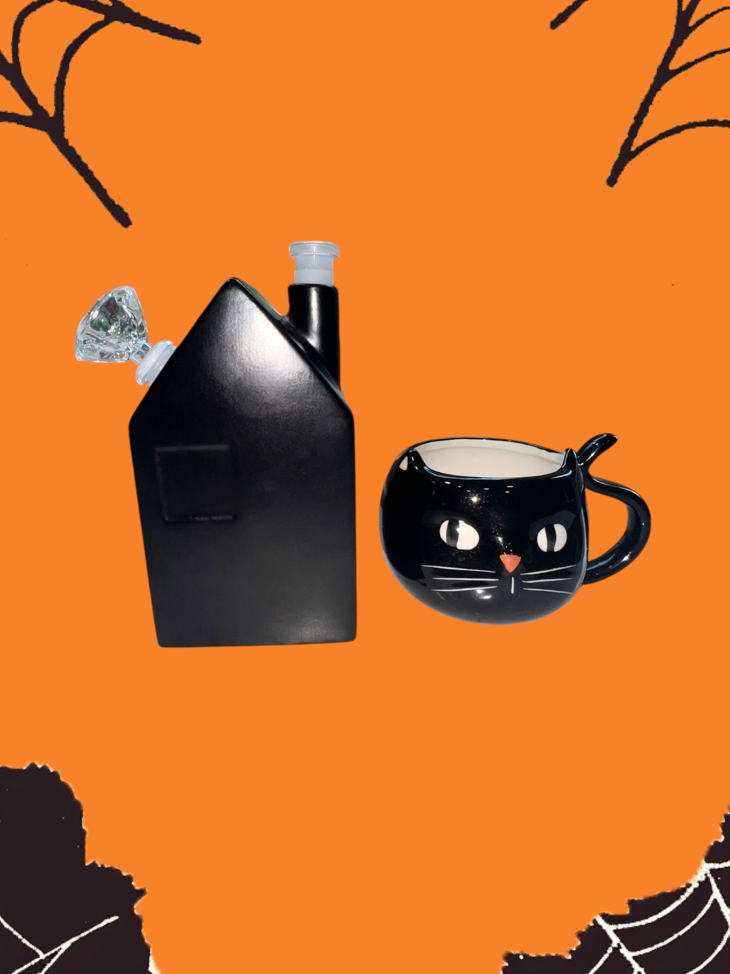 8’ Haunted House with Black cat 🐈‍⬛ Mug set