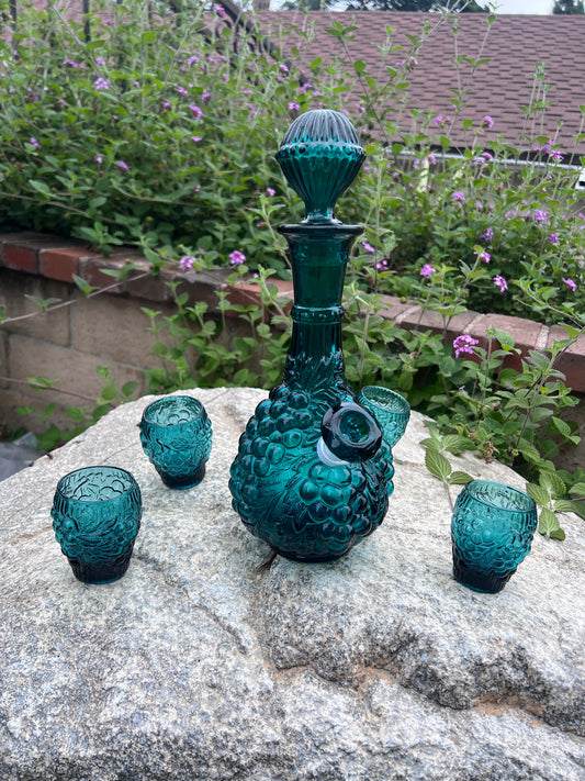 Rare Turquoise Grapes Decanter Set