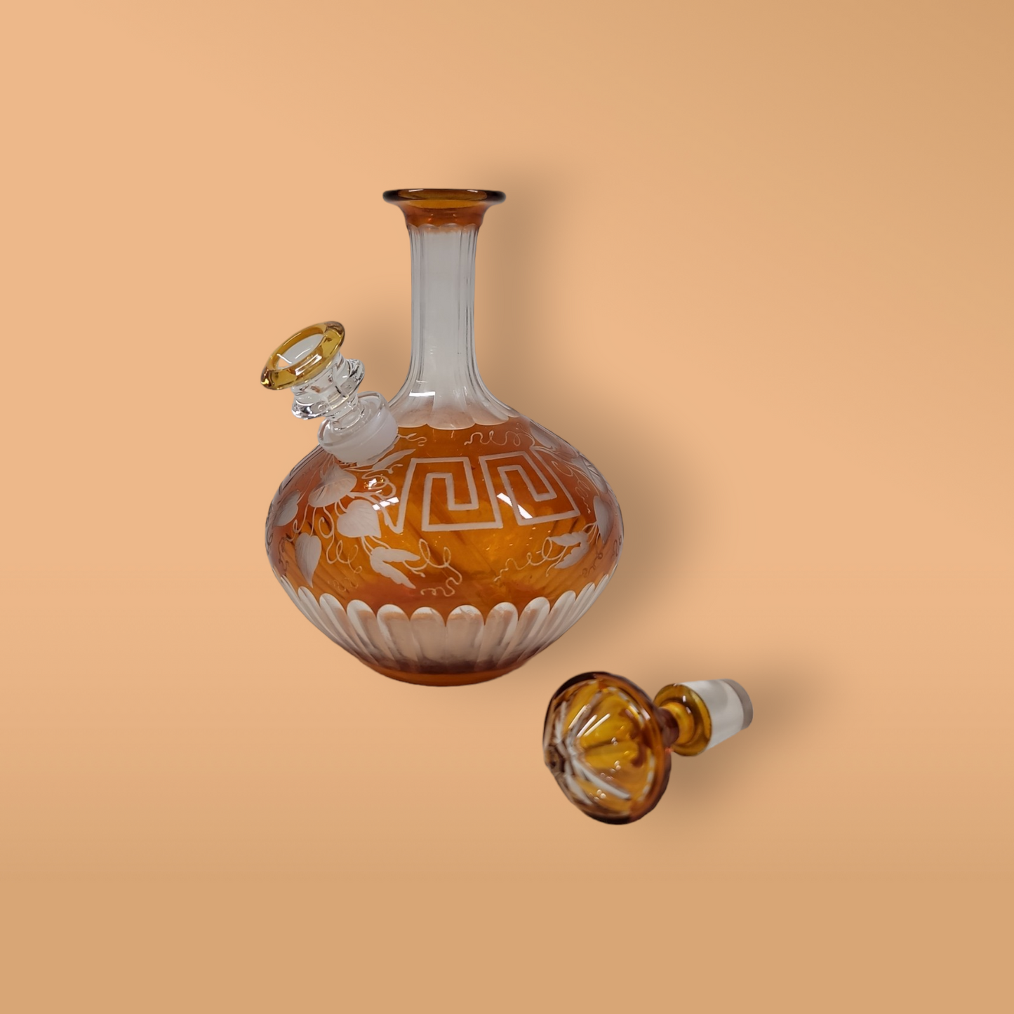 Amber Bohemian Etched Decanter