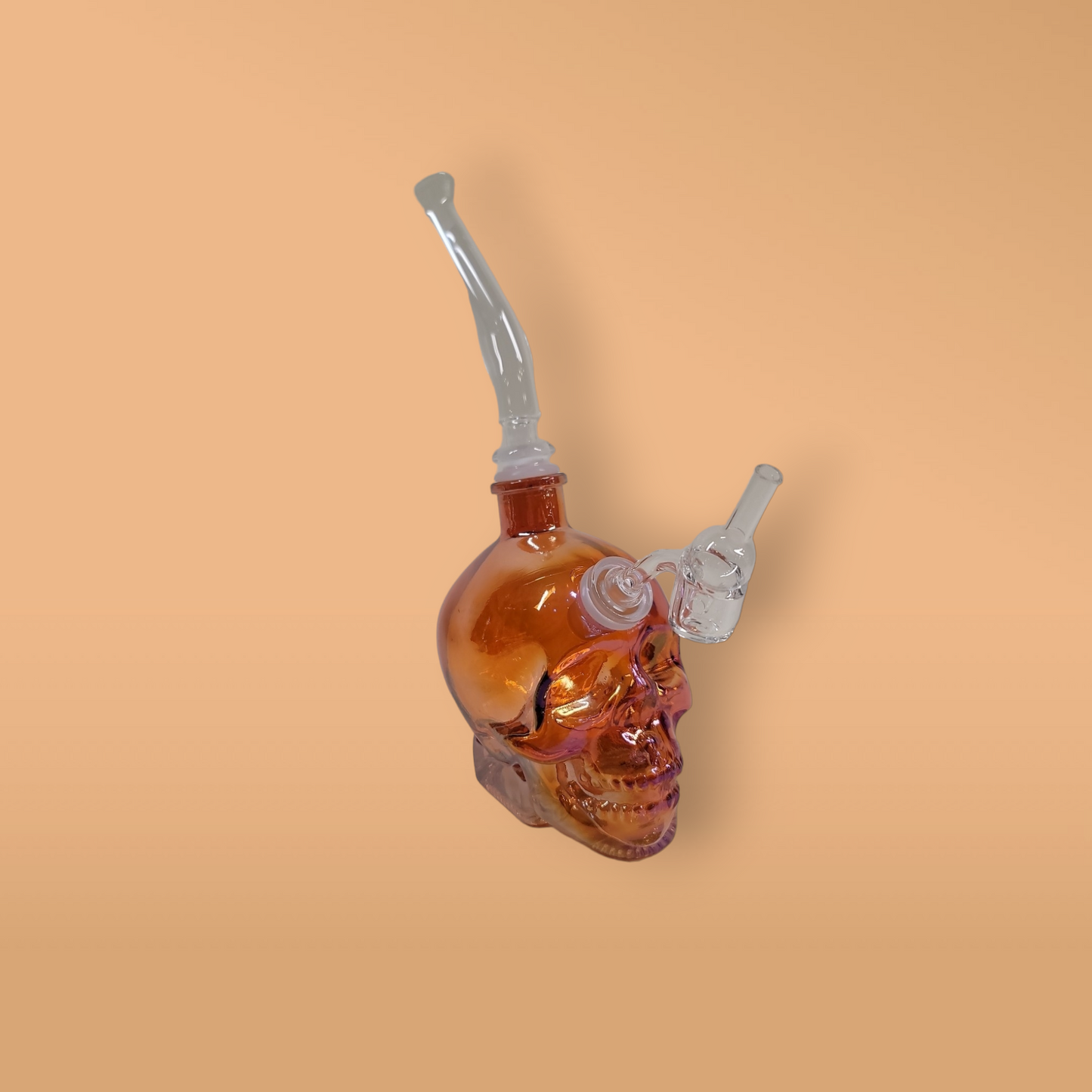 Deluxe Orange Iridescent Skull (with banger, carb cap, bowl piece, and mouth extension)
