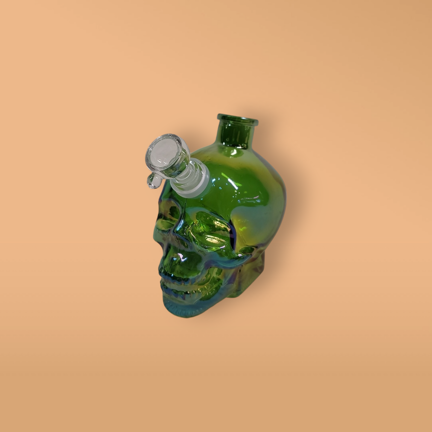 Deluxe Green Iridescent Skull (with banger, carb cap, bowl piece, and mouth extension)