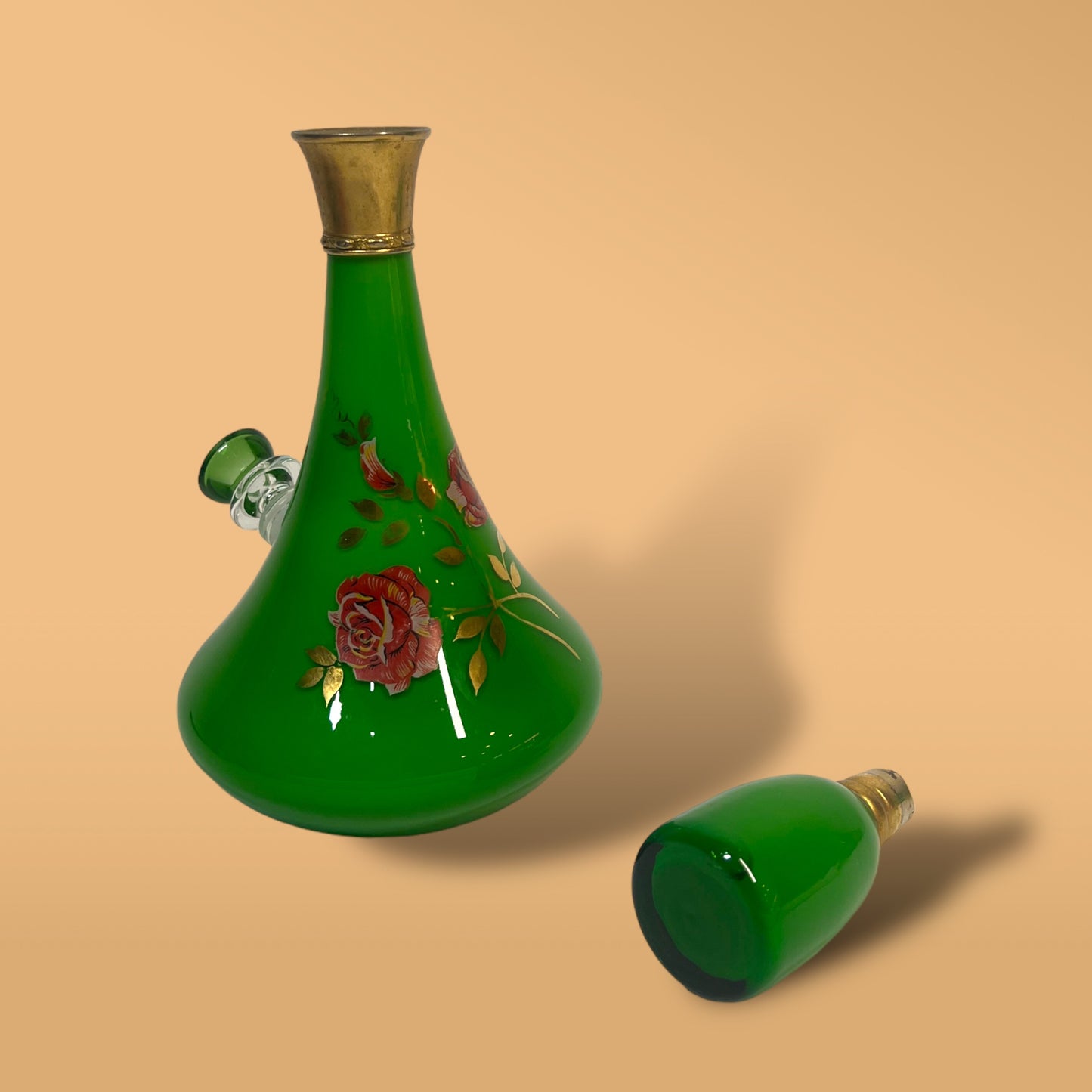 Cased Victorian Green Rose Decanter (Unflawed Topper)