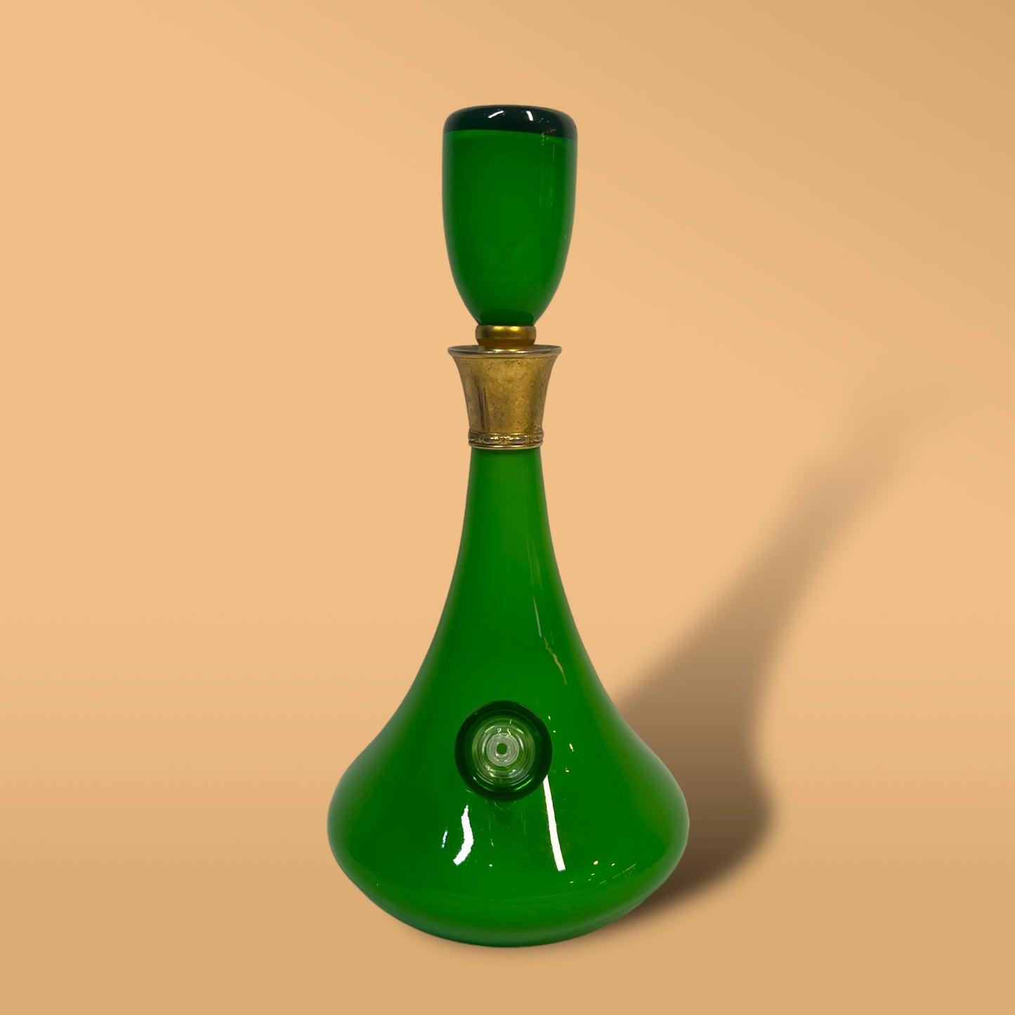 Cased Victorian Green Rose Decanter (Flawed Topper)