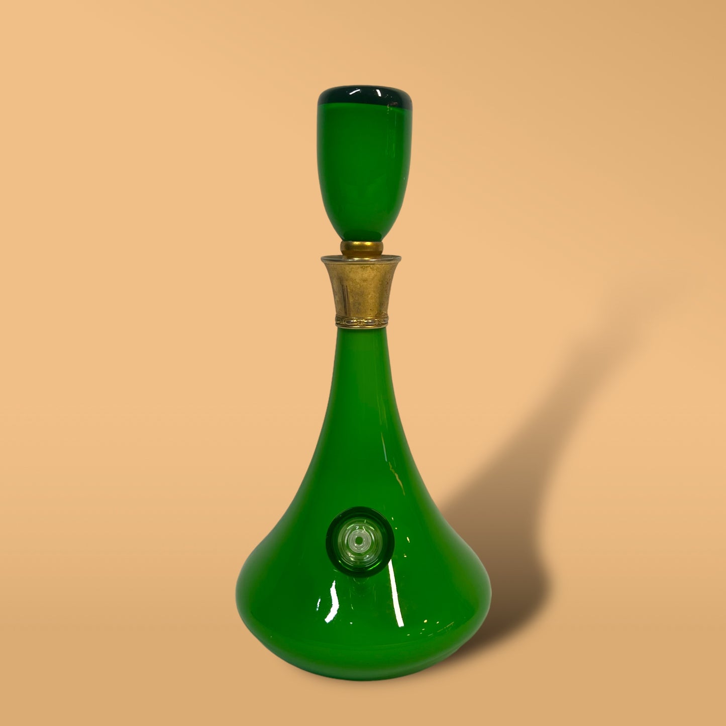Cased Victorian Green Rose Decanter (Unflawed Topper)