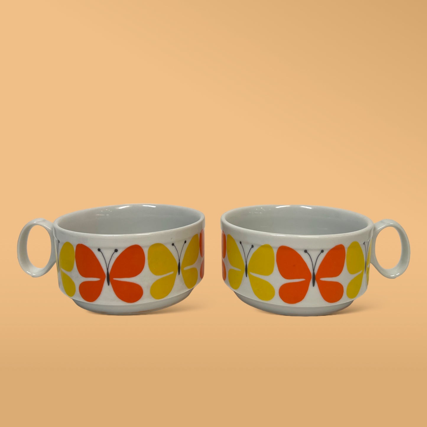 Retro Butterfly Short Mug Duo